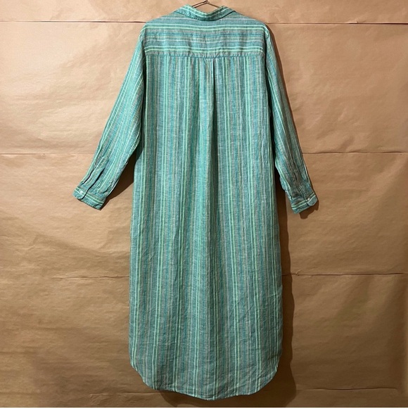 Frank & Eileen | Rory Maxi Shirtdress Linen Green Multi Stripe Dress Size M - Picture 10 of 14